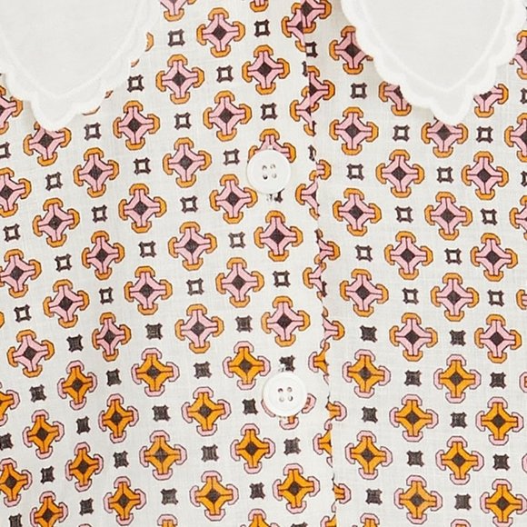 Maje Cosange Guipure Lace-Trimmed Printed Linen Blouse - Picture 6 of 16